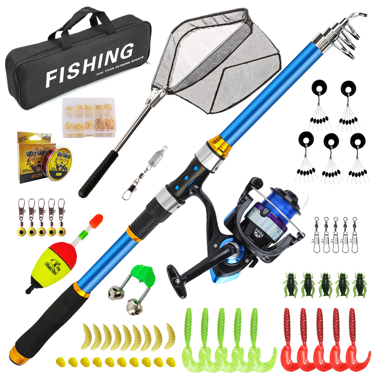 Fishing Rod Combo - Zestaw wędki teleskopowej z włókna szklanego
